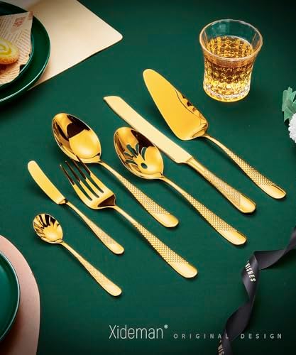 Premium Hammered 18/10 Stainless Steel Serving Utensil Set, 7-Piece