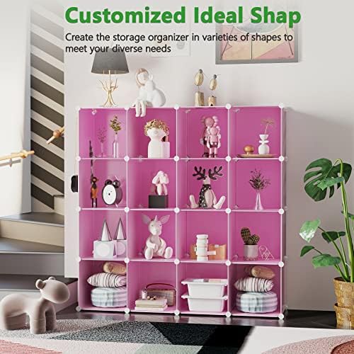 C&AHOME 16 Cube Storage Organizer Cube Shelves Units Storage Cubes, Pink
