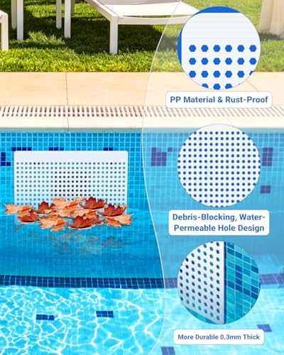 15.7"×9.8" Pool Skimmer Guard Kit with Rope&Telescopic Rod, Rustproof Pool Skimmer Leaf Guard, Pool Skimmer Screen Saver,Debris, Hair & Leaves Catcher for Inground & Above Ground Pools