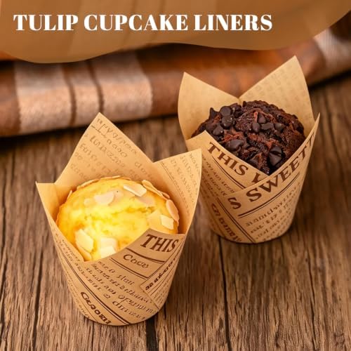 120PCS Tulip Cupcake Liners for Baking Cups Newspaper Print Muffin Liners