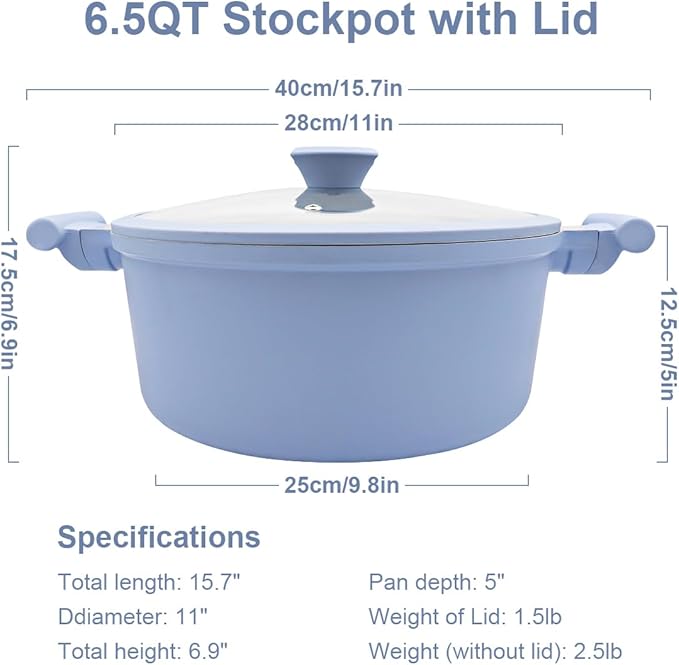6.5 Quart Stock Pot with Lid, Non Stick Cooking Pot, Ceramic Soup Pot Nonstick, Induction Cookware for Pasta,Soup,Spaghetti, Stay-Cool Handle, Suitable for All Stoves, PFAS-Free, Blue
