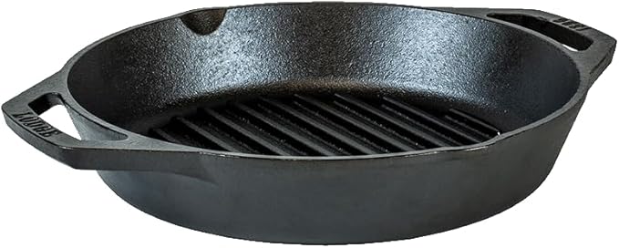 Lodge 10.25" Cast Iron Dual Handle Grill Pan, Black