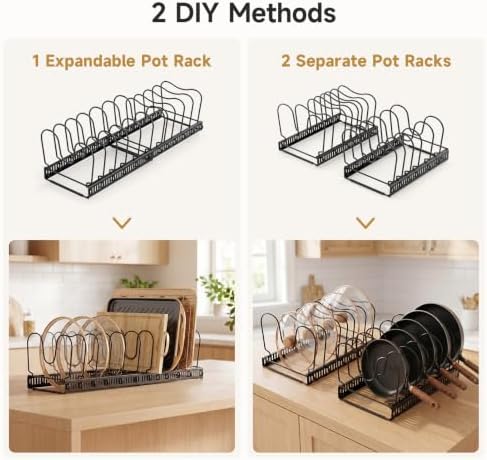 MUDEELA Pot Lid Organizer for Cabinet, Expandable Baking Pan Rack 12 Slots