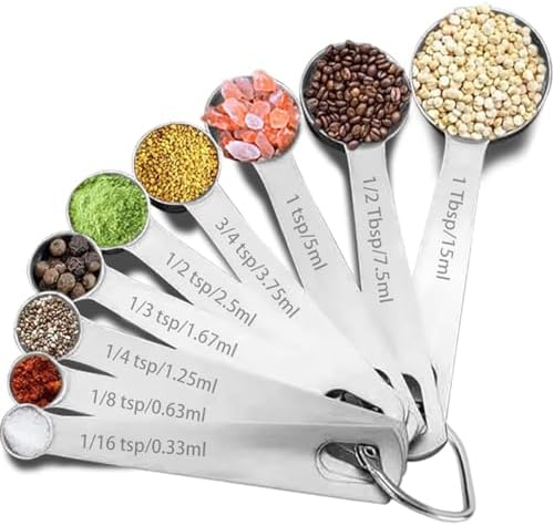 9PCS Measuring Spoons Set, 1 tbsp, 1/2 tbsp, and 1-1/16tsp Stainless Steel Teaspoon Measuring Spoons for Cooking Baking Spice Jars and Liquid Ingredients