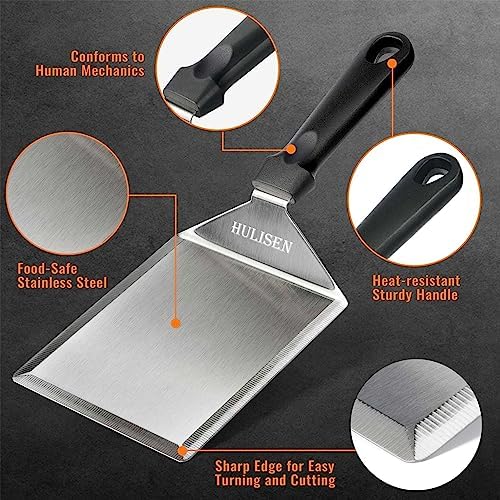 HULISEN Stainless Steel Spatula 2 pcs, 6 x 5 Inch Heavy-Duty Metal Turner