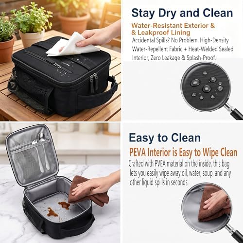 Lunch Box Insulated Lunch bag for Men Teen Kids Boys Adult Portable Stylish Small Lunchbox Special Design for Working Office school Picnic (Black 6L(Without Shoulder Straps))