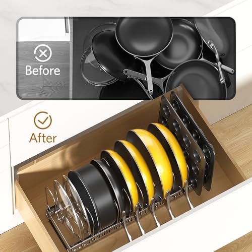 ORDORA Pots and Pans Organizer under Cabinet, 11.8-22.8" 12 Dividers Silver
