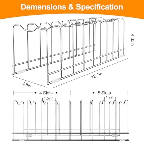 FLSEPAMB Lid Organizer Pot Lid Organizer 10-Tier Pot Lid Rack Holder Suitable for Bakeware Dish Plate, Cutting Boards, Pots & Pans, Serving Trays, Reusable Containers in Cabinet Pantry (1 Pack)