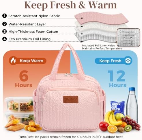 DALINDA Lunch Box Lunch Bag for Women Men, Insulated Lunch Bags, Reusable Bubble Crinkle Cute Lunchbox Lunchbag Small Cooler Tote Bag for Work, Travel, Picnic, Camping