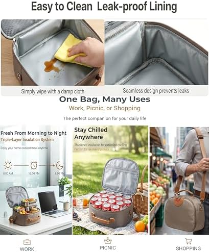 Insulated Lunch Box Lunch Bag for Women Teen Girls Teacher Mom,Soft Cooler | Large-Capacity | Water Resistant | Adjustable Strap Stylish Lunch Tote for School Office Work Travel Picnic