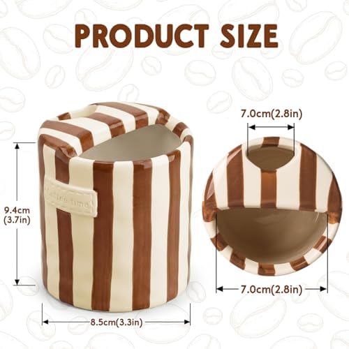 10oz Ceramic Coffee Mug with Sip Hole, Striped Espresso Cups for Hot & Cold Drinks and Microwave & Dishwasher & Freezer Safe, Ideal for Home Desk Kitchen Office Dorm Cafe Travel Daily - Brown