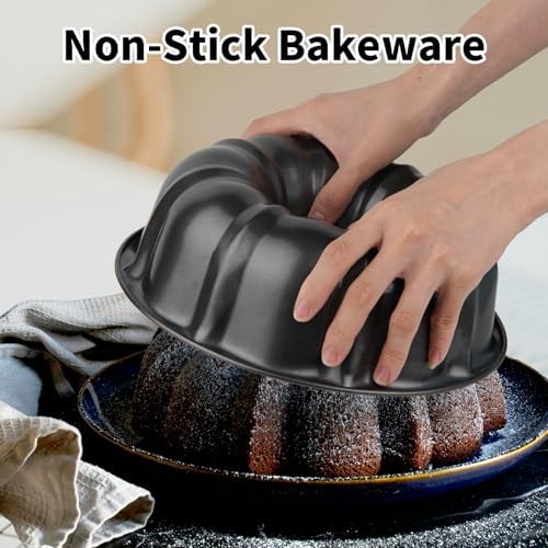 Novery 2PCS 9.5" Non-Stick Carbon Steel Fluted Tube Cake Pans
