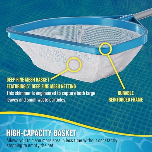U.S. Pool Supply Pool and Spa Skimmer Net with Pole, 30" Long Handheld Fine