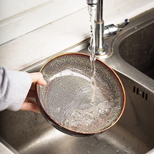 30oz Ceramic bowls set of 4-8" serving bowls for Kitchen,Pasta,Salad-Dishwasher & Microwave Safe Perfect for Housewarming, Thanksgiving, Christmas-Caramel Brown
