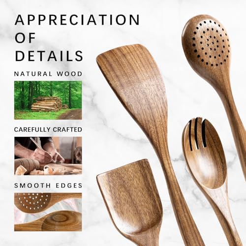 Wooden Spoons for Cooking, 4-Piece Acacia Wood Cooking Utensil Set
