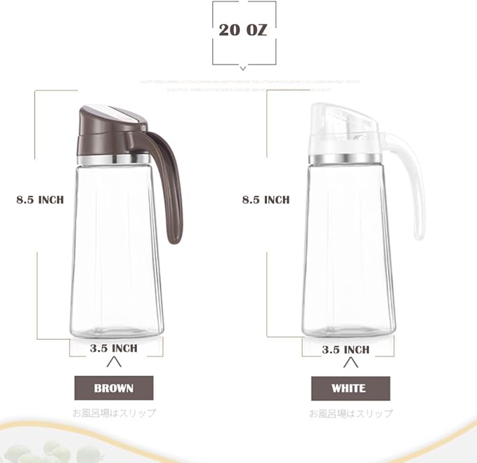 Marbrasse Auto Flip Olive Oil Dispenser Bottle,20 OZ Leakproof Condiment Container With Automatic Cap and Stopper,Non-Drip Spout,Non-Slip Handle for Kitchen Cooking Brown