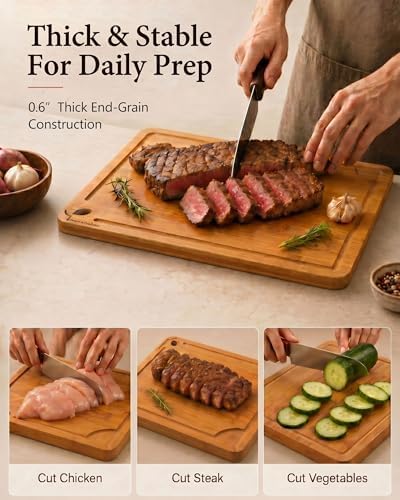 Cutting Board,18" x 12" X-Large Bamboo Cutting Board for Kitchen,Deep Carbonized Butcher Block Cutting Board with Deep Juice Groove Side Handles,Meat,Fruit and Daily Cooking