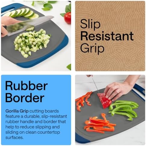 GORILLA GRIP BPA-Free Reversible Kitchen Cutting Board, Set of 3, Blue Gray