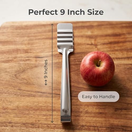 4‑Pack 9 Inch Stainless Steel Kitchen Tongs, Non‑Slip Wavy Teeth Food Clips, Heavy Duty Cooking Tongs for Grilling BBQ Salad Bread, Dishwasher Safe