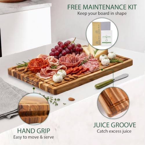 BEEFURNI Teak Wood Cutting Board with Hand Grip (20x15x1.25", M)