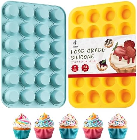 VRUIFA 2PCS Silicone Mini Muffin Pan, 24 Cups Nonstick Mini Cupcake Pan for Baking, BPA Free and Dishwasher Safe, Great for Making Muffin Cakes, Tart, Bread and Egg Bites