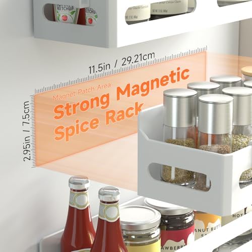 Sevenblue 2-Pack Magnetic Spice Rack for Refrigerator with Hooks, White