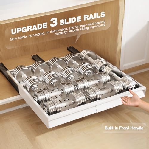Seinloes Pull Out Cabinet Organizer, 4-Side Expandable to Fit Most Cabinets, 3 Rail Slide Out Drawers with Raising Pad for Framed & Frameless Cabinets, 15"-25" W x 17"-24" D, White, 4 Pack