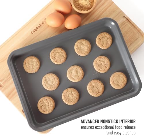 Calphalon Legacy 13 x 9 Inch PFA Free Nonstick Cookie Sheet Baking Pan in Blue, Durable Heavy Gauge Steel Bakeware for Even Heating, Oven Safe Baking Tray for Cookies