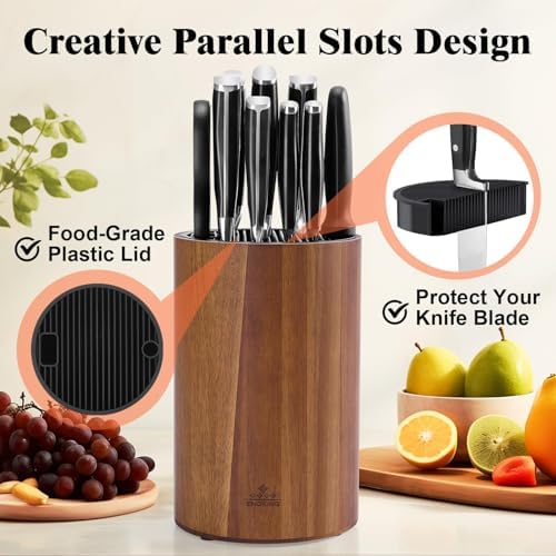 Universal Knife Block Without Knives, Acacia Wood Round Knife Holder