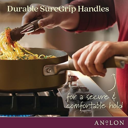 Anolon Advanced Home Hard Anodized Nonstick Divided Grill and Griddle Pan, 12.5 Inch, Bronze