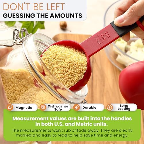 Spring Chef Set of 9 Plastic Magnetic Red Measuring Cups and Spoons