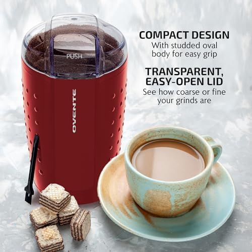 OVENTE Electric Coffee Grinder with One Touch Push-Button, Maroon CG225M