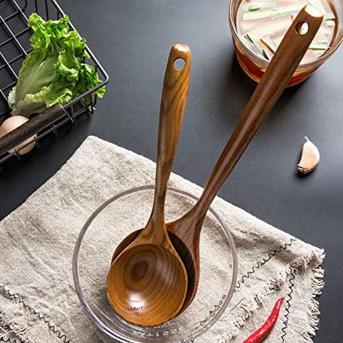 2 Large Wooden Ladle Deep Serving Spoons for Cooking Spoon Wood Soup Ladles