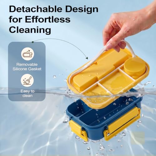Bento Box Adult Lunch Box, Lunch Containers for Adults 44 Oz,Yellow / Blue