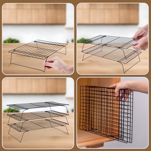 Briout Cooling Rack for Cooking Baking 3 Tiers, 16" x 10" Wire Rack, Black