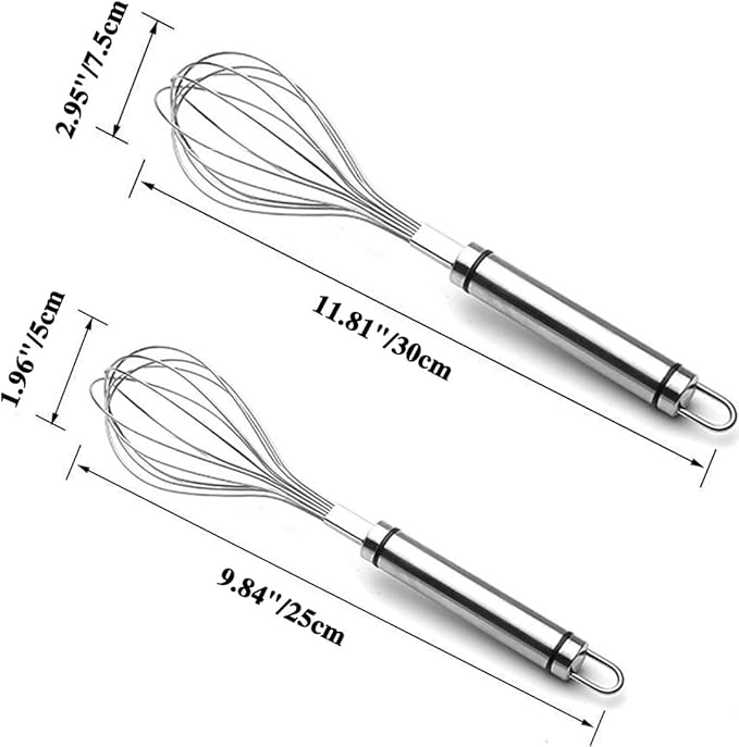 Whisks for Cooking, Wisking Tool 2 PCS, Metal Whisk Set for Non-Stick Cookware, Balloon Egg Beater Perfect for Blending, Whisking, Beating, Frothing & Stirring-Easy to Use and Clean (11.81"&9.84")