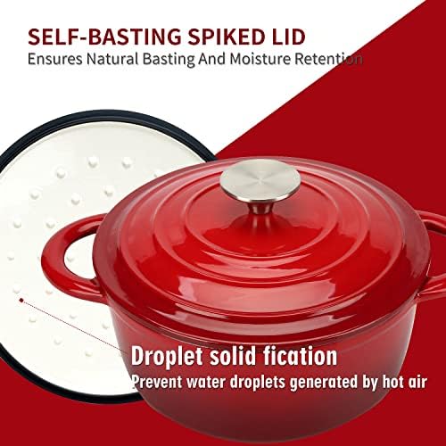 5 QT Enameled Cast Iron Dutch Oven with Lid for Stews and Roasts