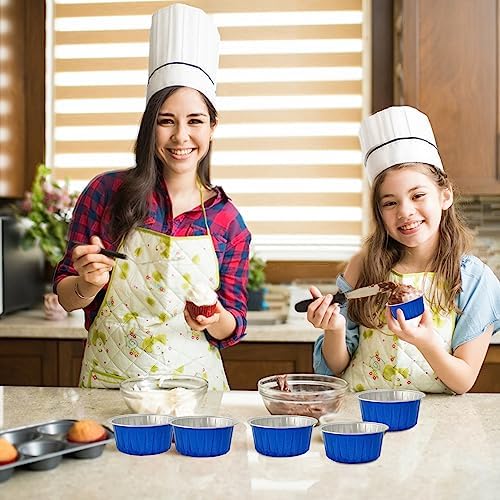 100Pcs Aluminum Cups with Lids,5oz Disposable Ramekin Baking Cups Muffin Liners Mini Pie Pans Foil Cupcake Containers for Christmas Party Wedding Party,Dark Blue