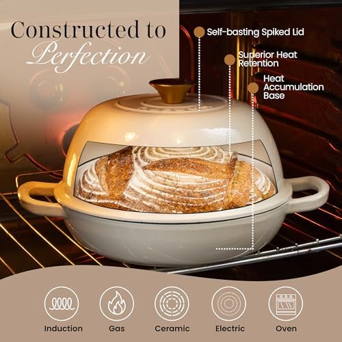 Enamelled Cast Iron Dutch Oven For Bread Baking – Dutch Oven Pot For Sourdough Bread Baking – Cast Iron Bread Pot – Dark Blue, 6 Quarts, 26cm – by Nuovva