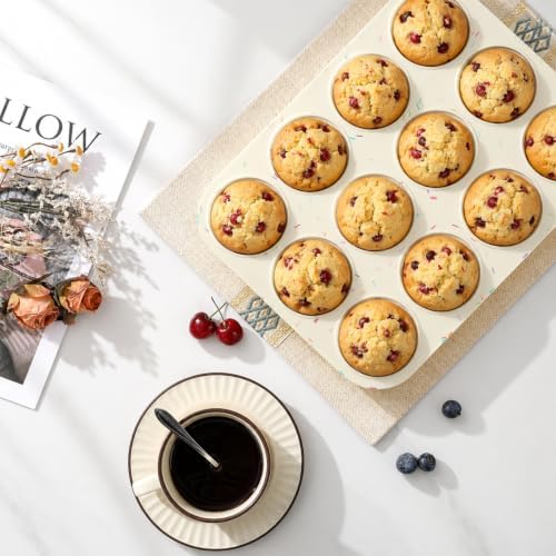 Silicone Muffin Pan for Baking, Cupcake Egg Bites Silicone Mold 12 Cup Regular Size, Oven Safe BPA Free