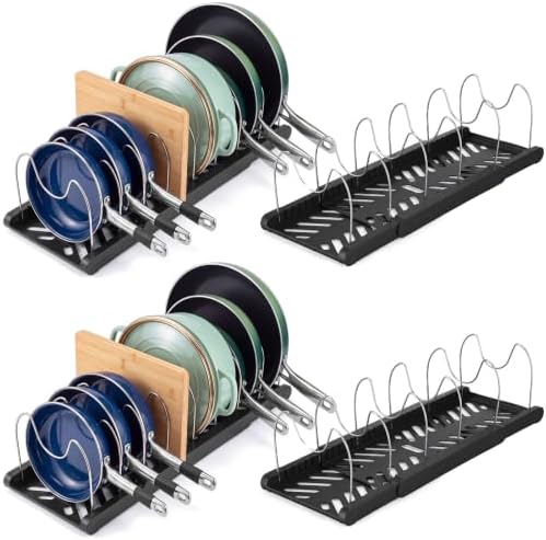 Sieral 4 Pack Expandable Pots and Pans Organizer Under Cabinet,Black
