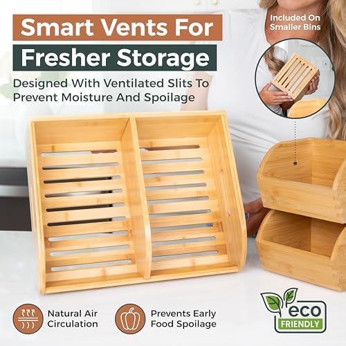 Potato and Onion Storage Bin, Stackable Bamboo Pantry Organizer and Storage