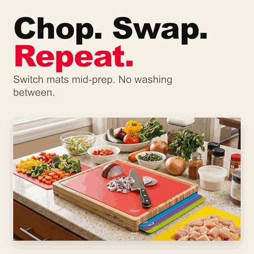 Bamboo Cutting Board Set with 6 Mats, Wood Cutting Boards for Kitchen