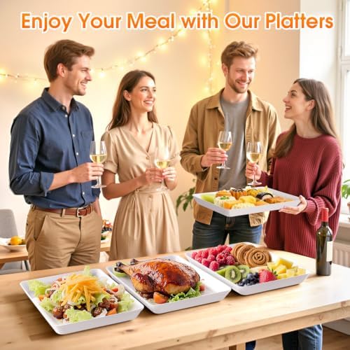 Serving Trays, Serving Platter, Plastic Trays, 8-Pack, White