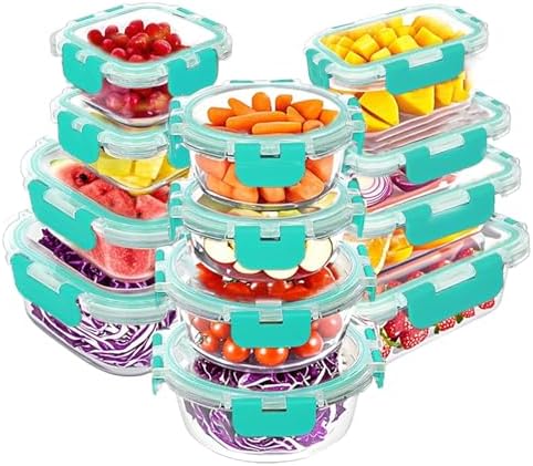 VERONES 12 Packs Glass Food Storage Containers Set with Lids, Green