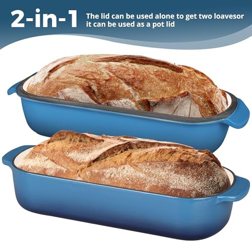 EDGING CASTING Enameled Cast Iron Loaf Pan with Lid, Bread pan, Dutch Oven Bread pan for Homemade Sourdough Bread Baking, 12.5x5.5 inch, 5qt, Lake Blue
