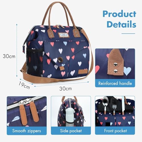 Lekesky Insulated Lunch Bag Portable Lunch Bag for Work-15L, Hearts Print