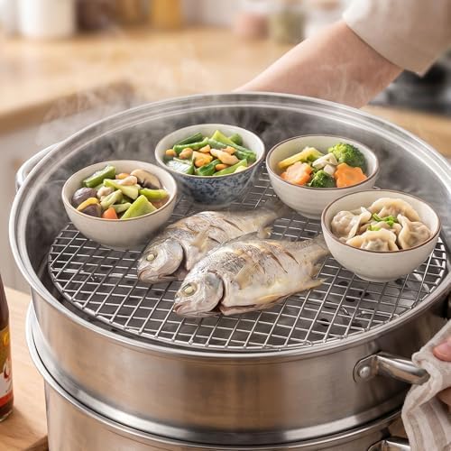 TrueCraftware- 14-3/4” Round Steamer Rack Cooling Rack Nickel Plated- Steamer Insert Steaming Rack Steam Tray Multi-functional Steamer Basket Cookware Veggie Fish Seafood Cooking
