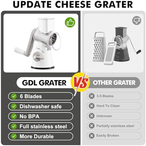 GDL Cheese Grater Hand Crank, Rotary Cheese shredder, Vegetable Slicer