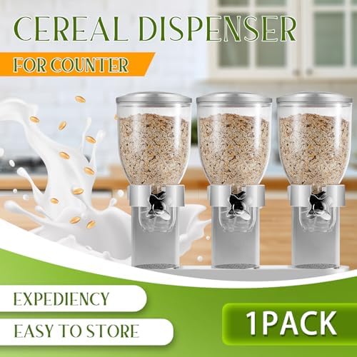 1 Pack Triple Cereal Dispenser 2L, Countertop Dry Food Dispenser, Silver
